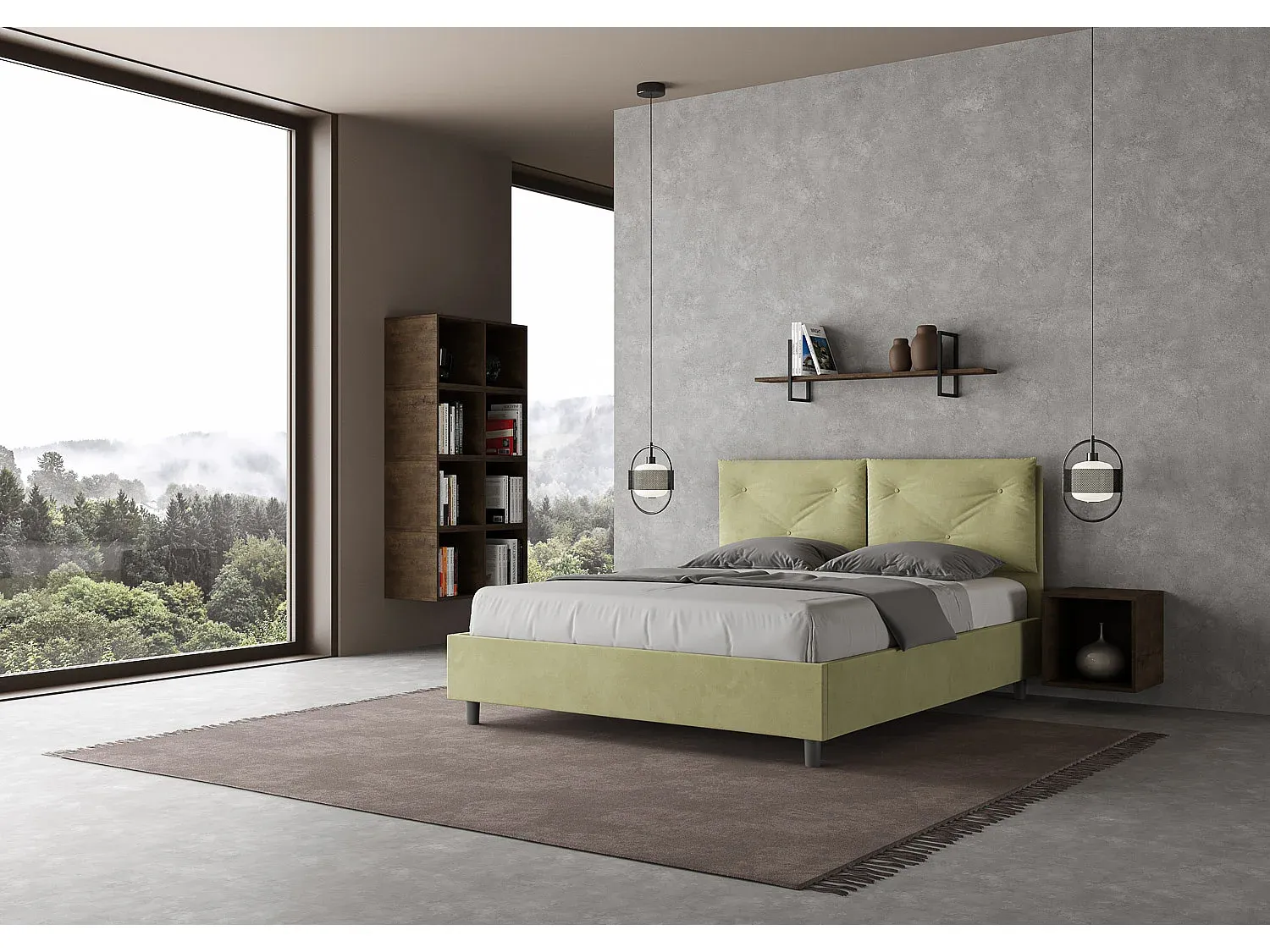 Gepolstertes Bett ohne Lattenrost 160x190 mit Mikrofaserbezug in Grün