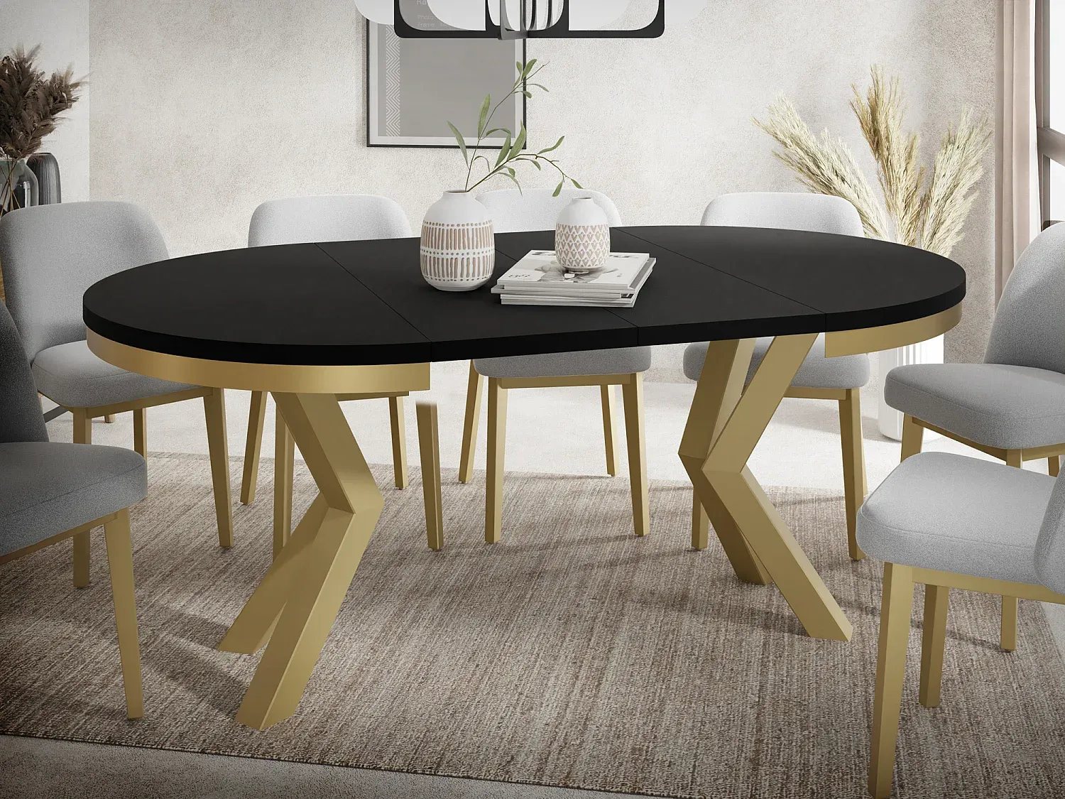 Moderner ausziehbarer Esstisch mit Metallakzenten - Platzsparend für Wohnzimmer - Schwarz, 120-200 cm