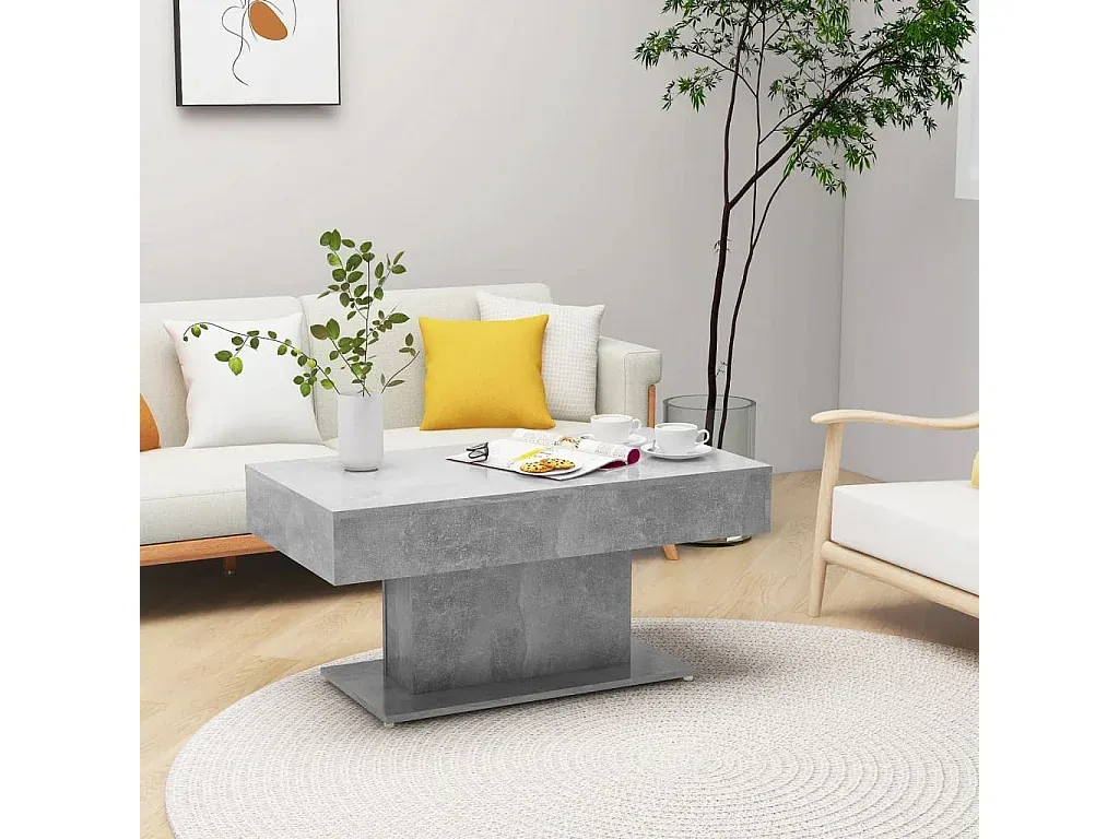 Moderner Couchtisch in Betongrau, 96x50x45 cm, Holzoptik