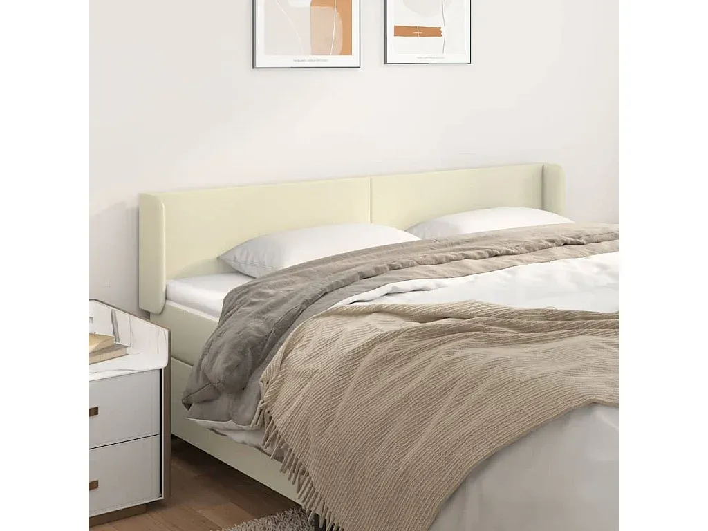 Polster-Kopfteil mit Ohren, Creme, Kunstleder, 183x16x78/88 cm