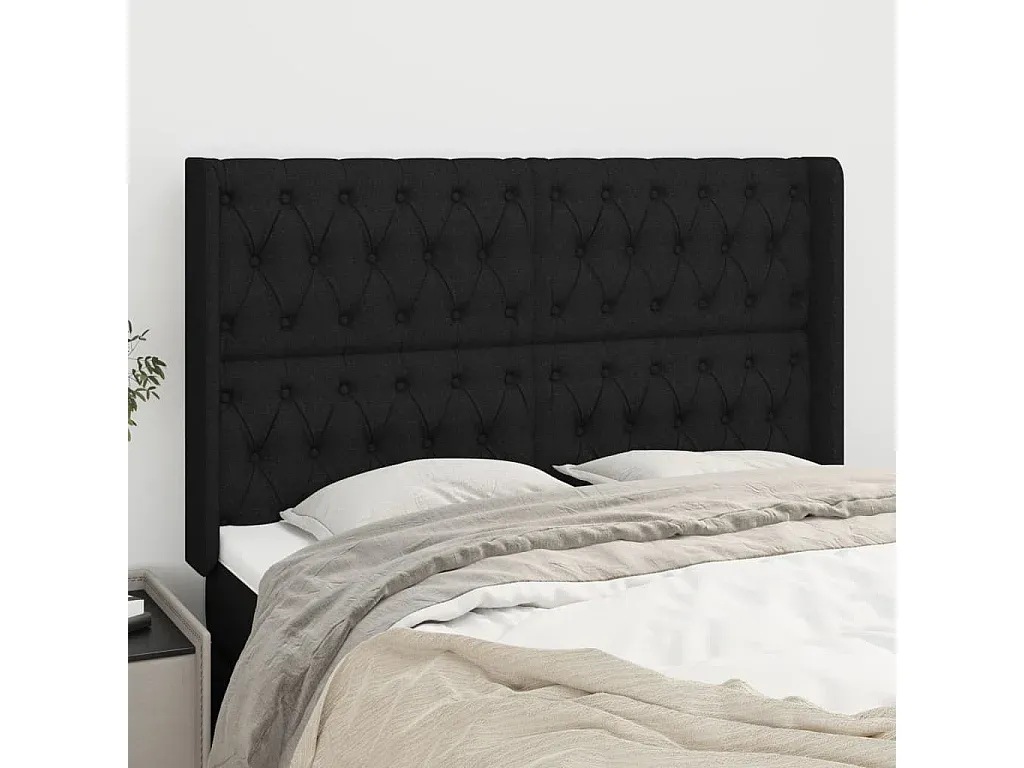 Schwarzes Kopfteil für Bett mit Ohren 163x16x118/128 cm Stoff