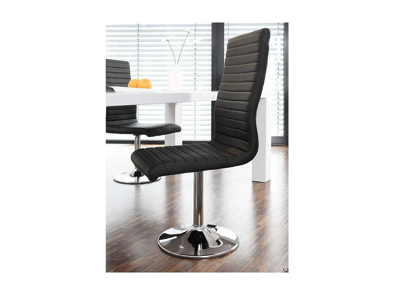 Drehbare Esszimmerstühle aus schwarzem Kunstleder im 4er-Set