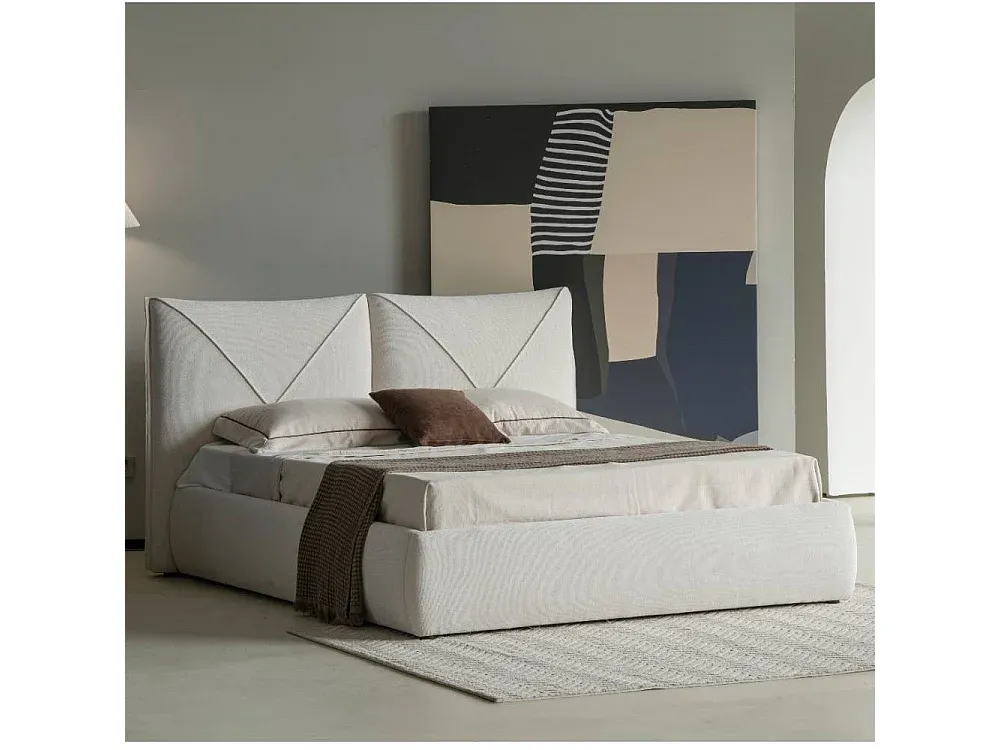 Modernes Stoffbett im skandinavischen Stil mit Bouclé-Bezug