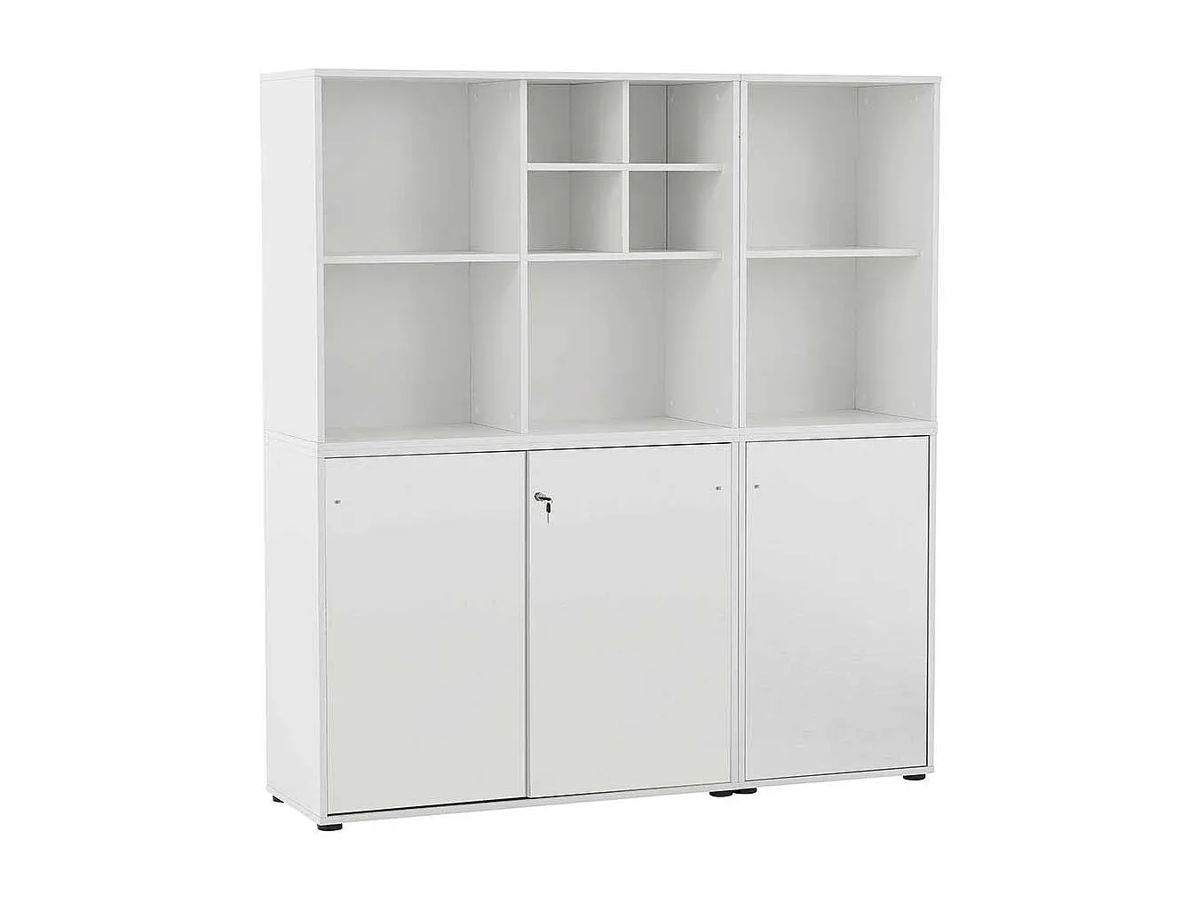 Weißer Aktenschrank mit Dreh- und Schiebetüren