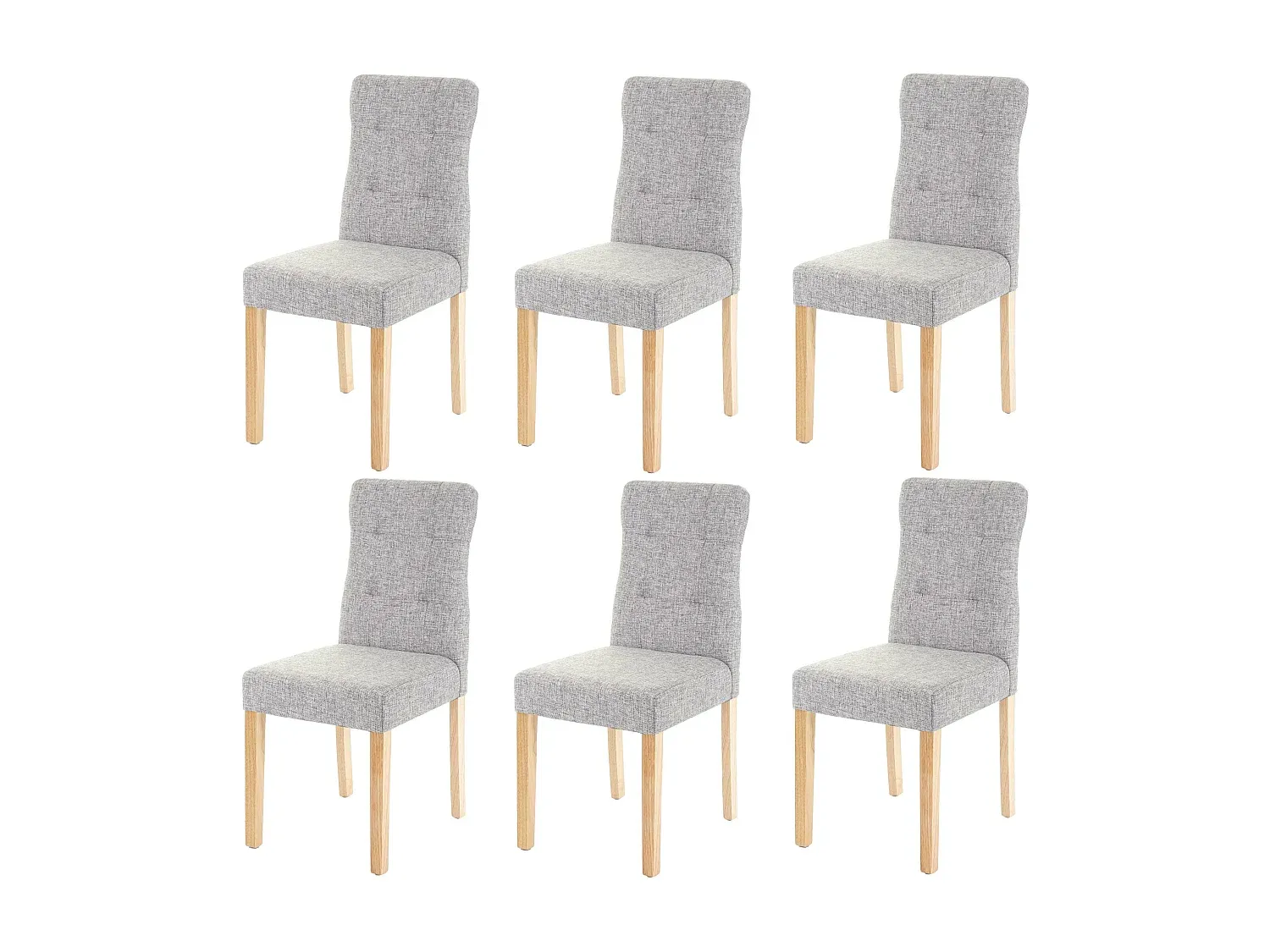 Moderner Esszimmerstuhl im 6er-Set, grauer Stoff mit hellen Beinen
