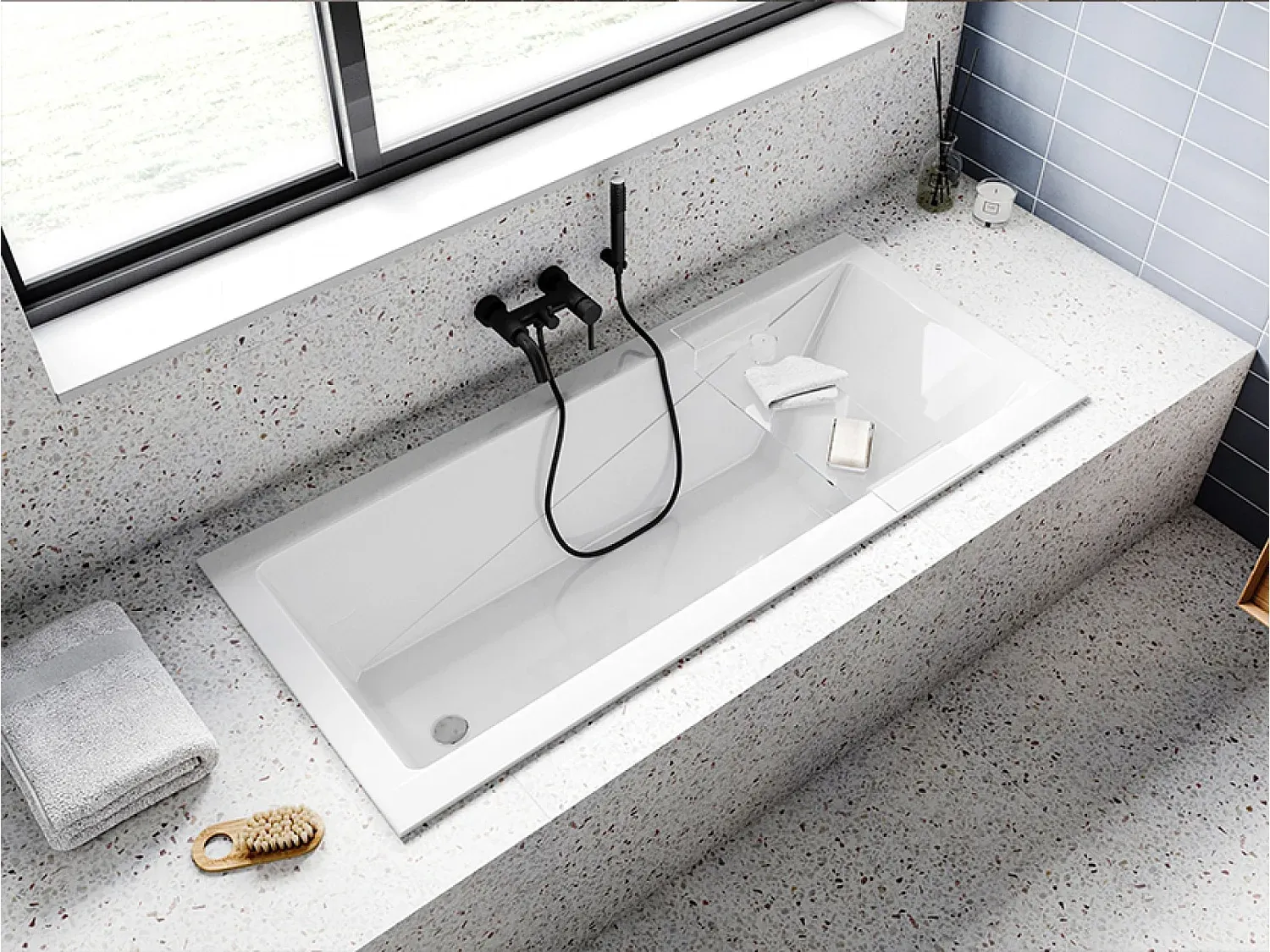 Rechteckige Badewanne 170x70 mit Styroporverkleidung, Ablauf und Füße
