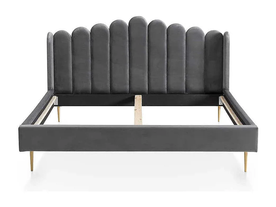 Elegantes Samtbett in Grau mit Metallrahmen