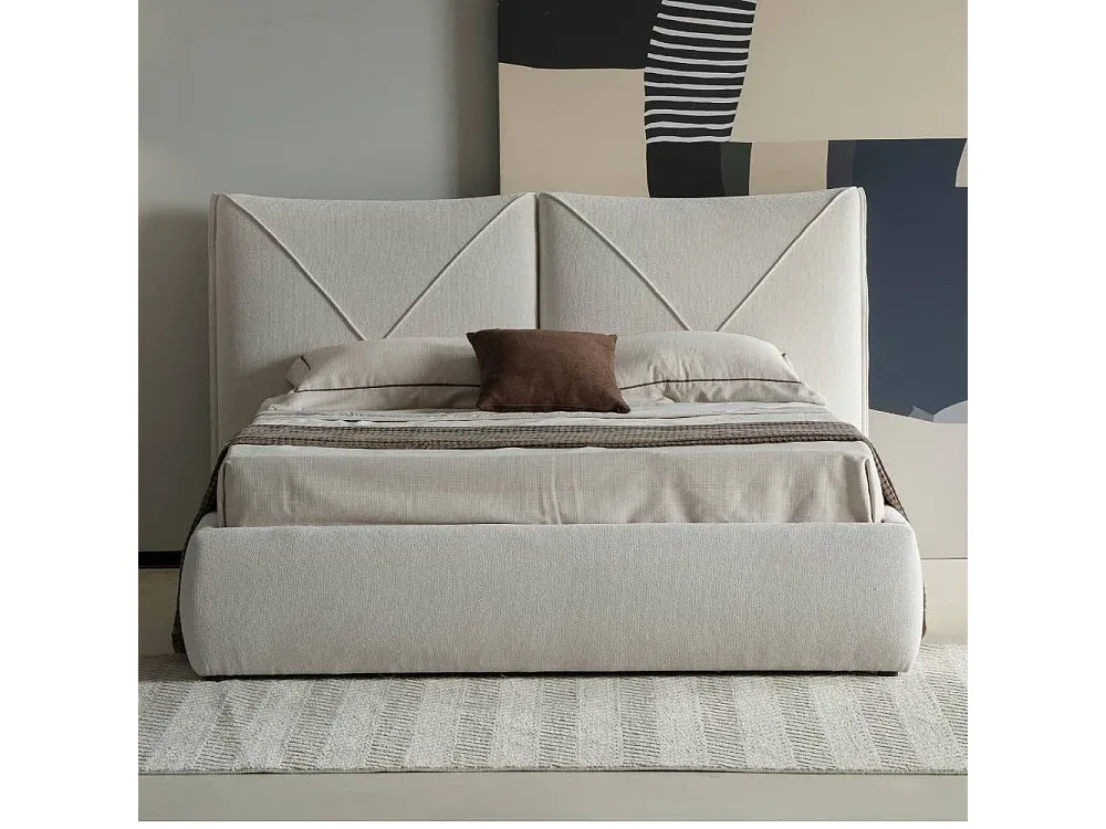 Modernes Stoffbett im skandinavischen Stil mit Bouclé-Bezug