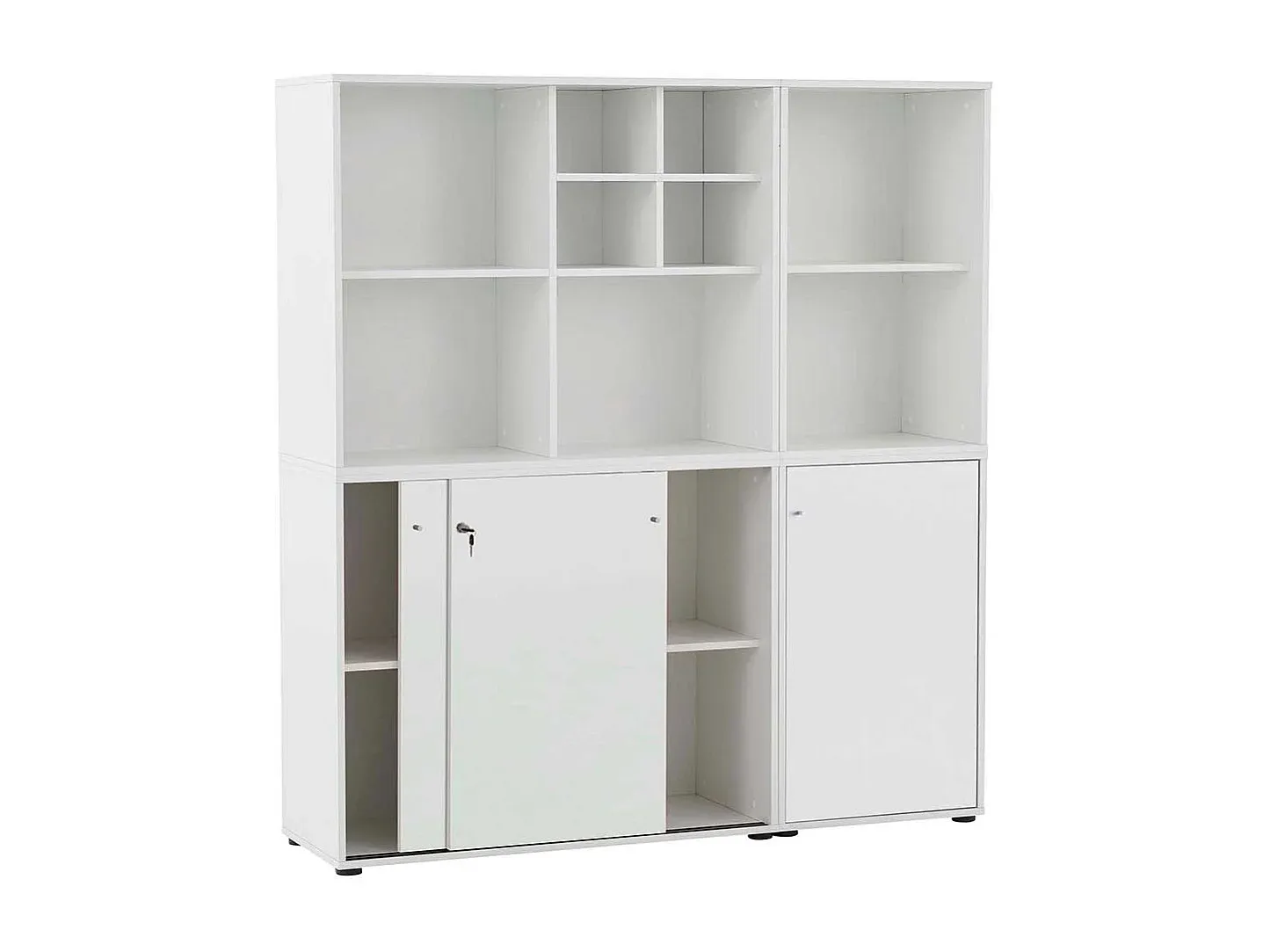 Weißer Aktenschrank mit Dreh- und Schiebetüren