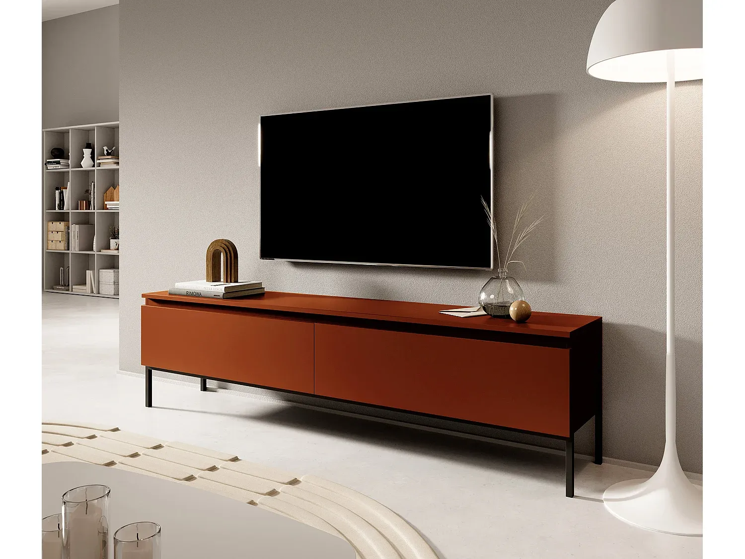 Moderner TV-Schrank 175 cm, Ziegelrot, Metallbeine