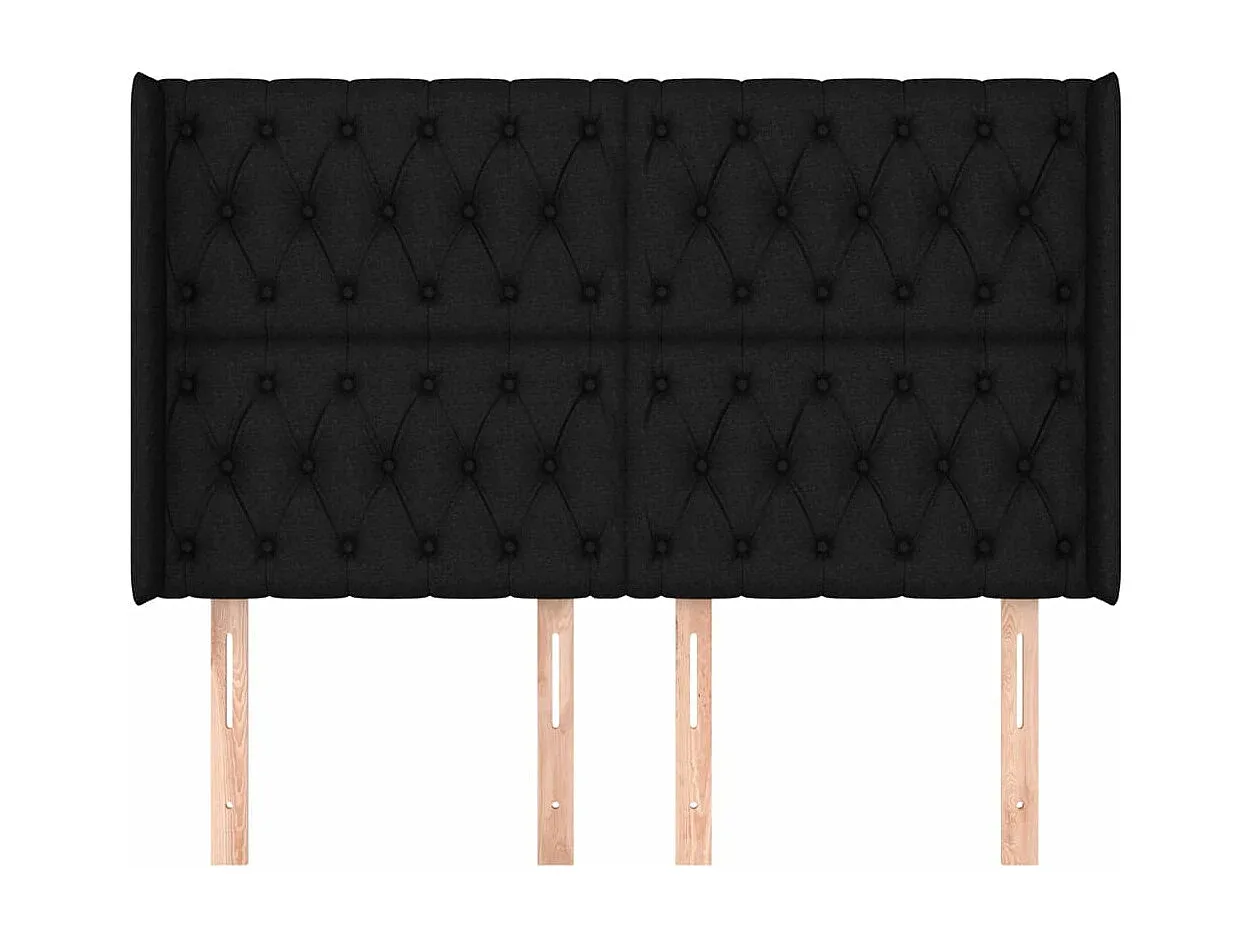 Schwarzes Kopfteil für Bett mit Ohren 163x16x118/128 cm Stoff