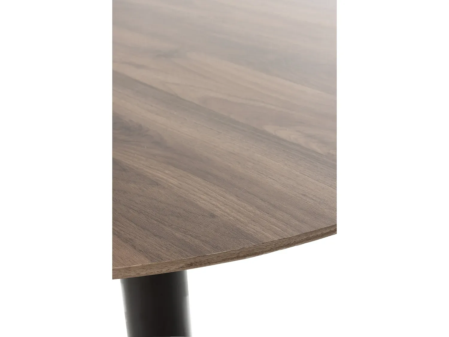 Runder Esstisch aus Nussbaum mit schwarzem Metallfuß