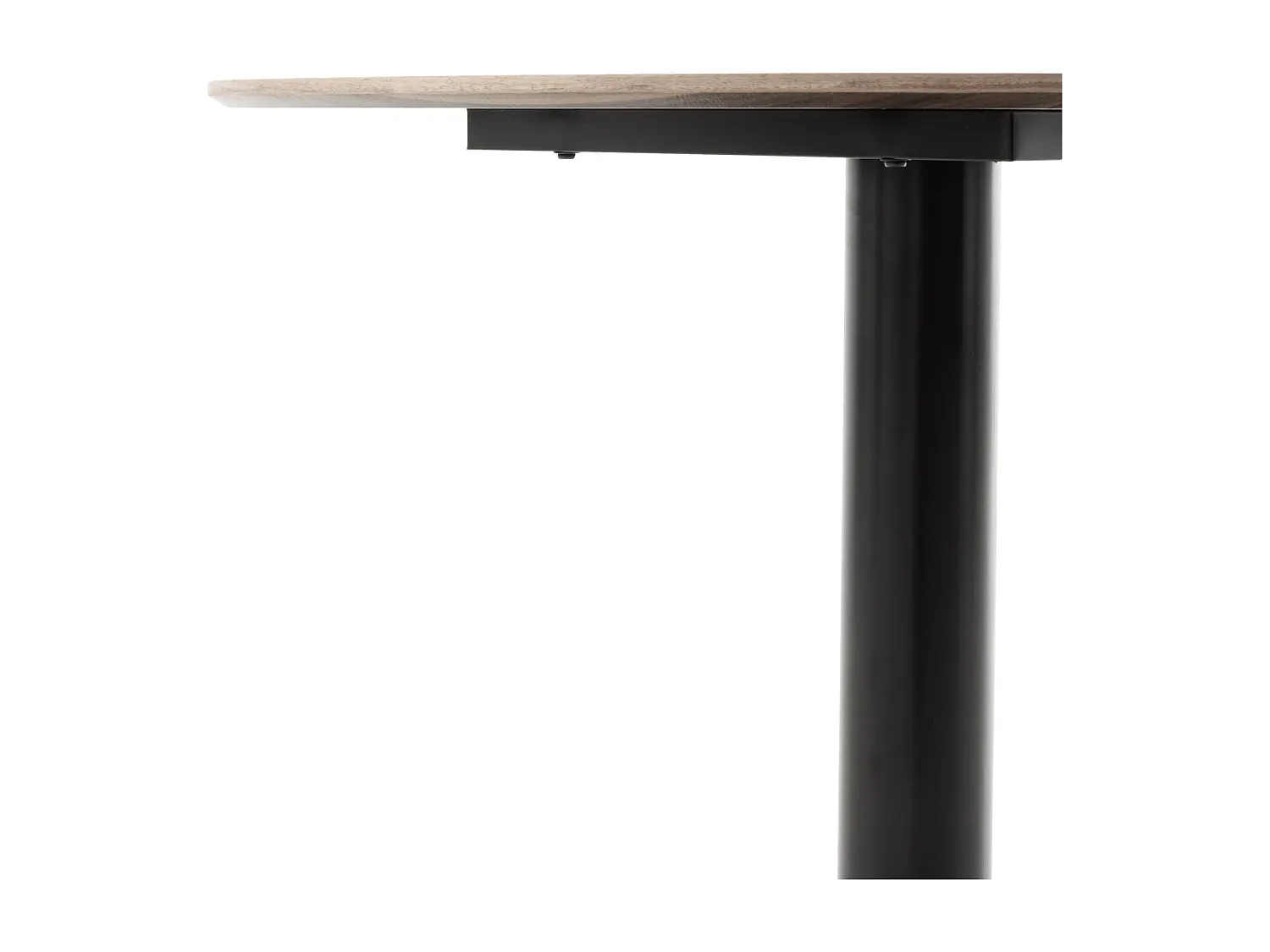 Runder Esstisch aus Nussbaum mit schwarzem Metallfuß