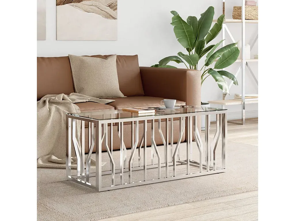 Moderner Beistelltisch aus Edelstahl und Glas 110x45x45 cm