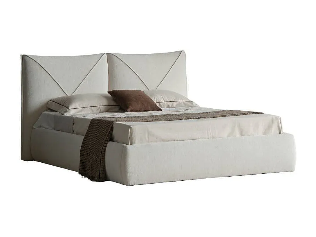 Modernes Stoffbett im skandinavischen Stil mit Bouclé-Bezug