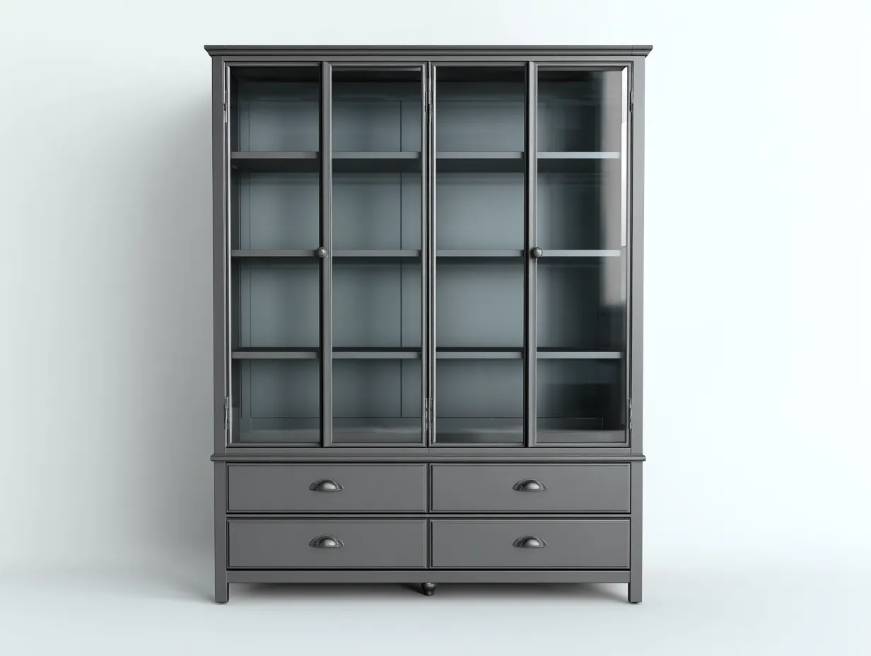 Witryny-drewno-szkło-180x45x200 cm-ciemnoszary-klasyczny styl-Nozenrainterior