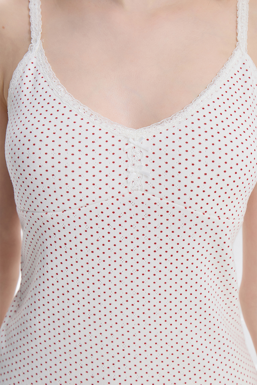 Lace Trim Polka Dot Cami|yescci