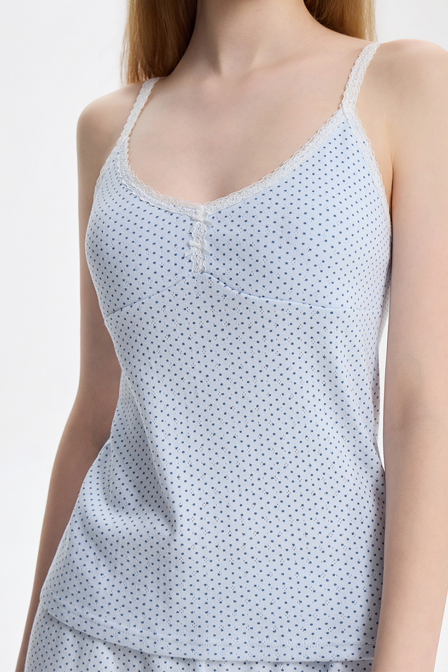 Lace Trim Polka Dot Cami|yescci