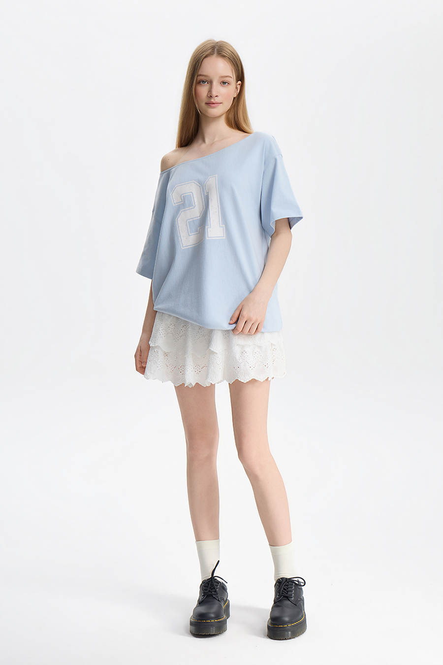 Wide Neck Graphic T-Shirt|yescci
