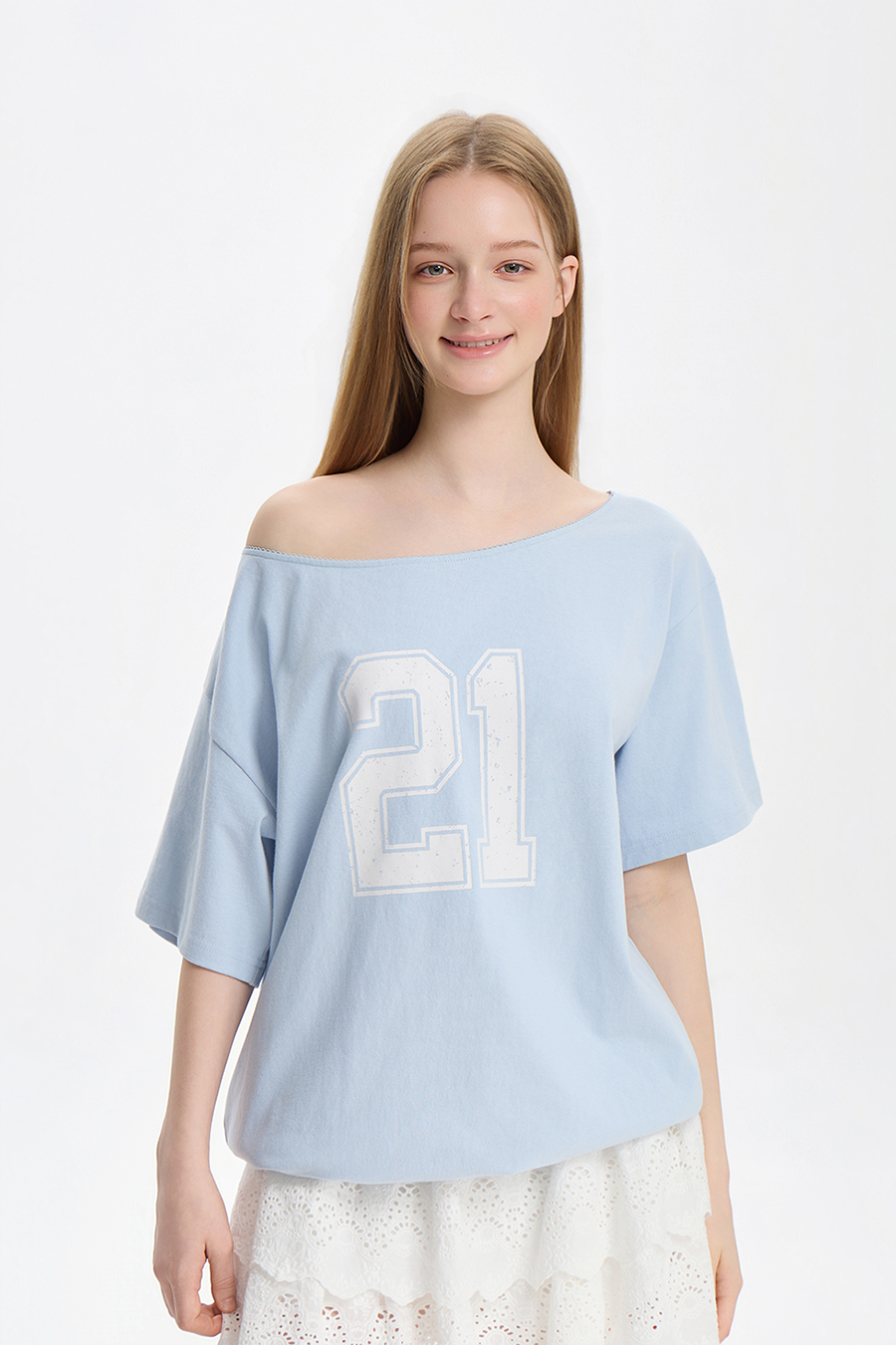 Wide Neck Graphic T-Shirt|yescci