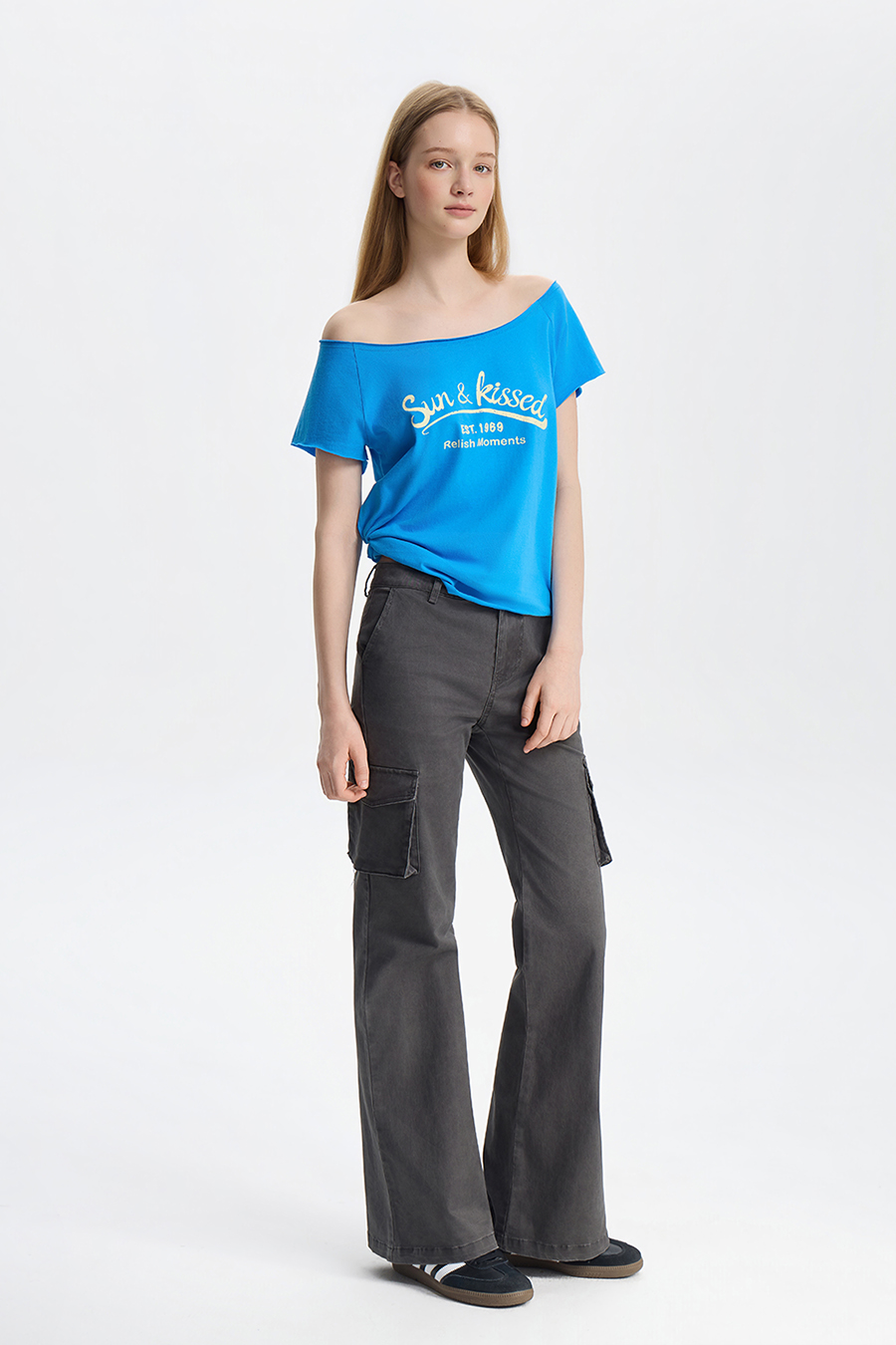 Casual Slogan Print Off-Shoulder Top|yescci