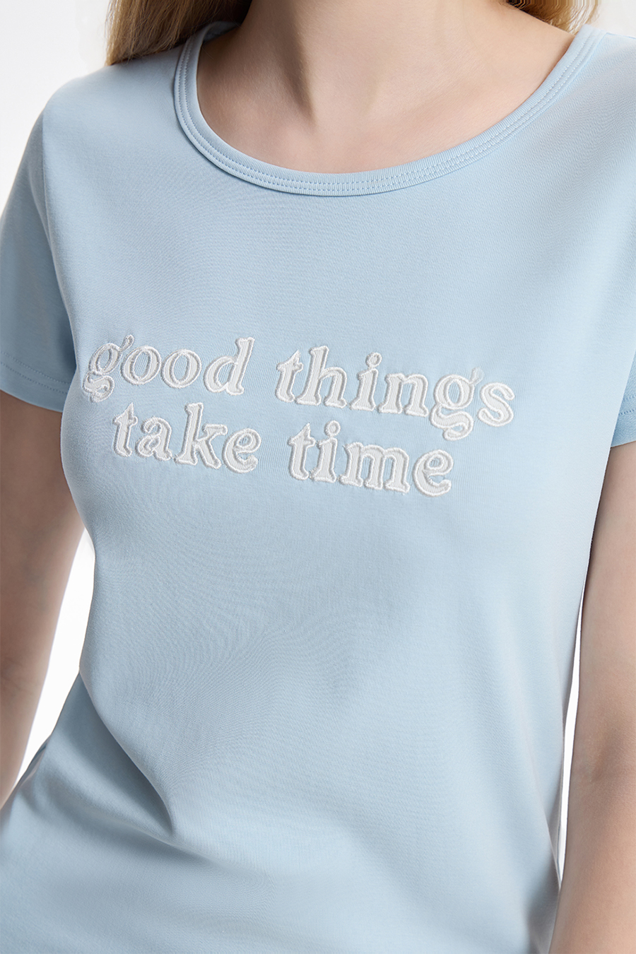 U-Neck Letter Print Short Sleeve Tee|yescci