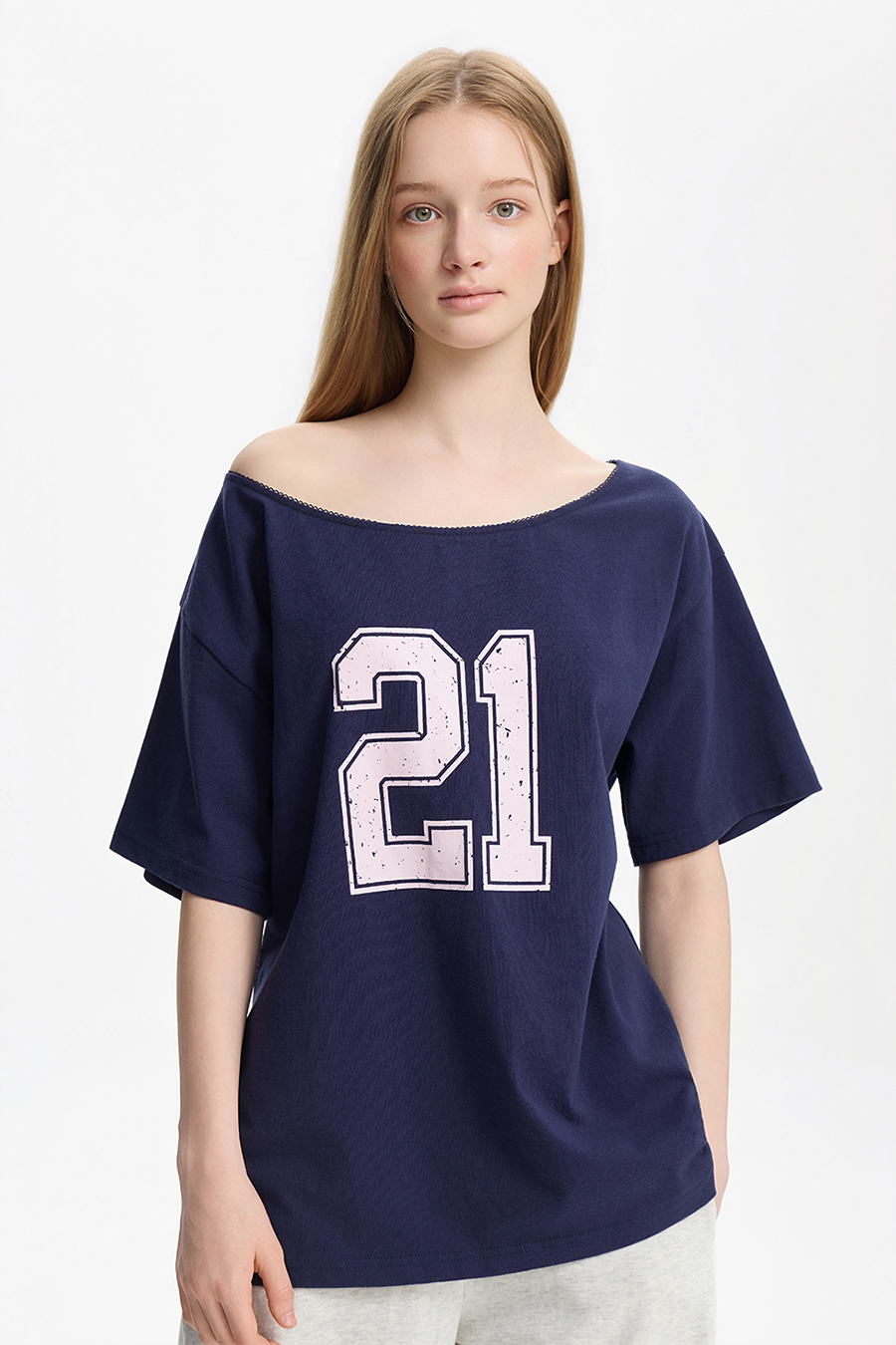 Wide Neck Graphic T-Shirt|yescci