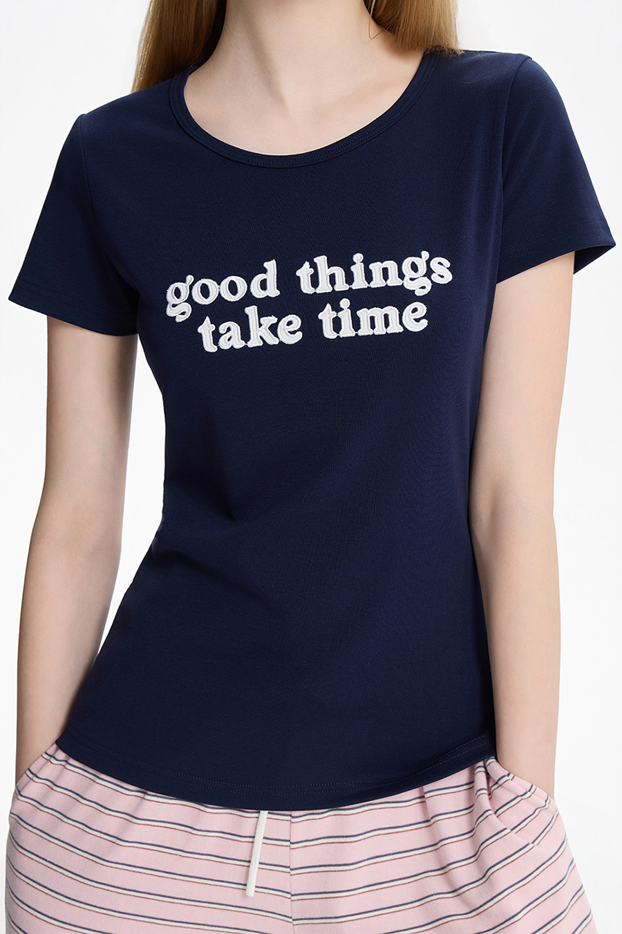 U-Neck Letter Print Short Sleeve Tee|yescci