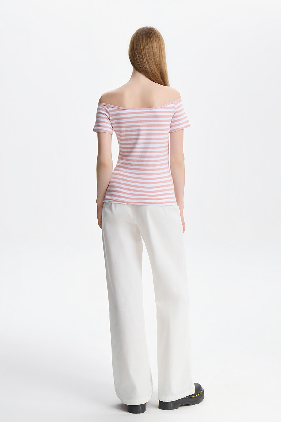 Striped Off-Shoulder Tee|yescci