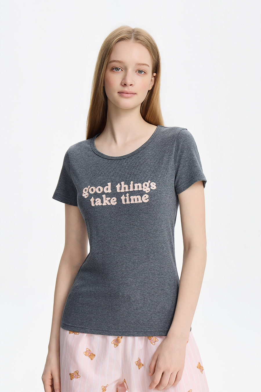 U-Neck Letter Print Short Sleeve Tee|yescci