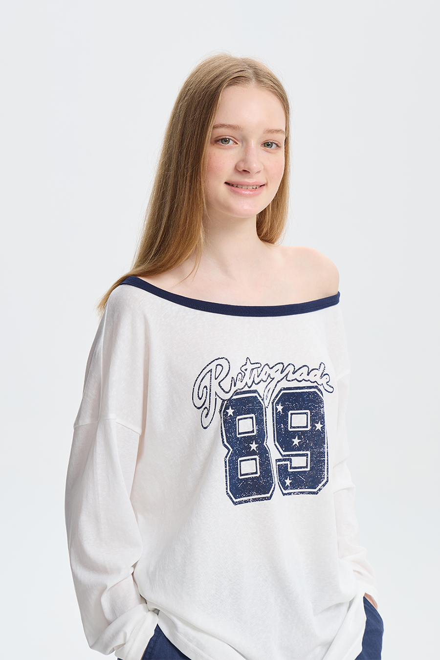 Vintage Print Off-Shoulder T-Shirt|yescci