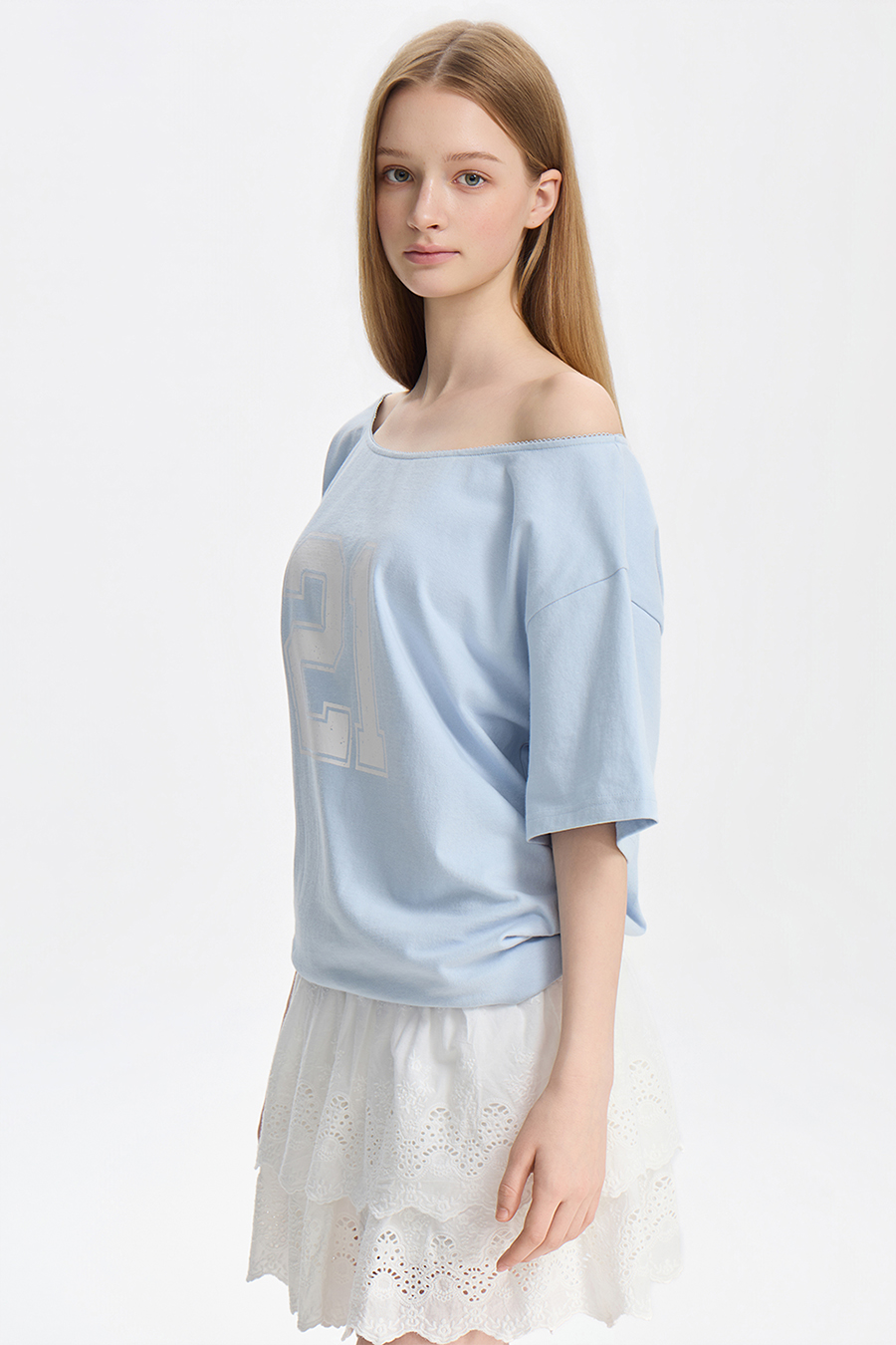 Wide Neck Graphic T-Shirt|yescci