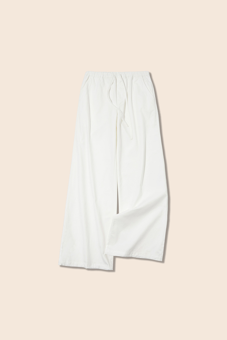 White Drawstring Wide Leg Pants|yescci