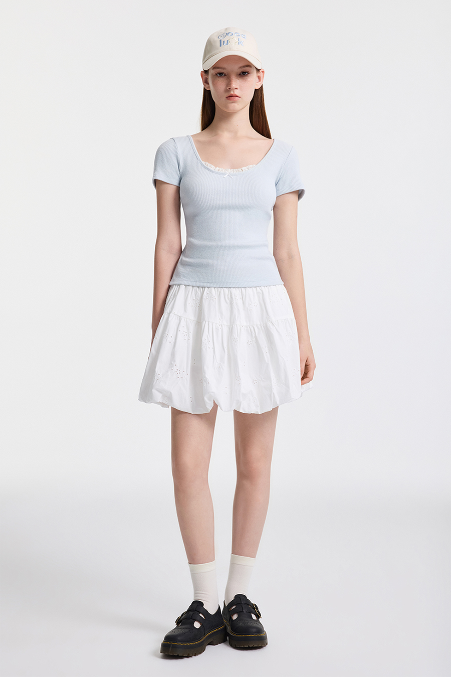 Sweet Lace Trim Ribbed T-Shirt|yescci