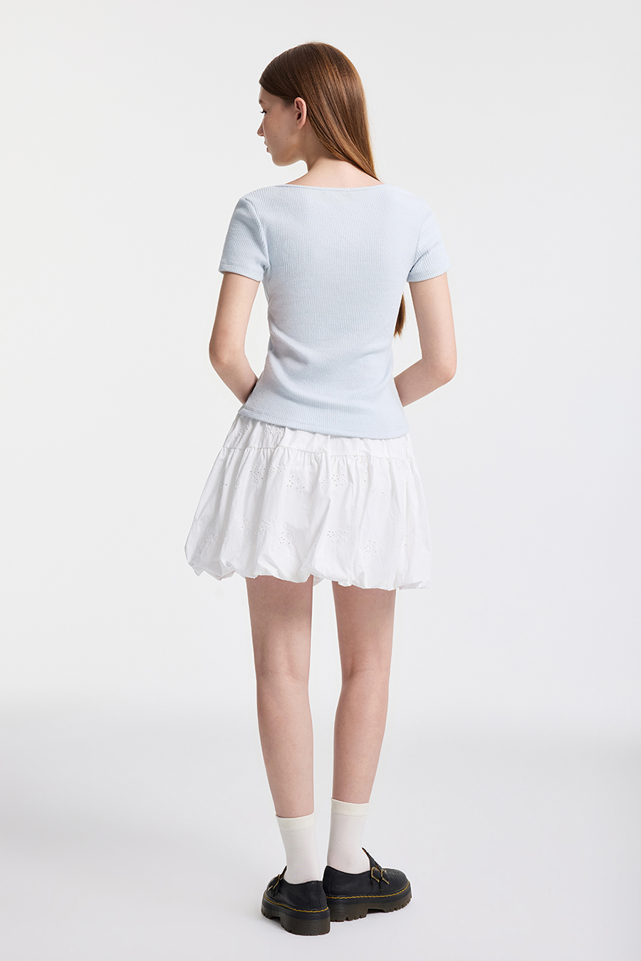 Sweet Lace Trim Ribbed T-Shirt|yescci