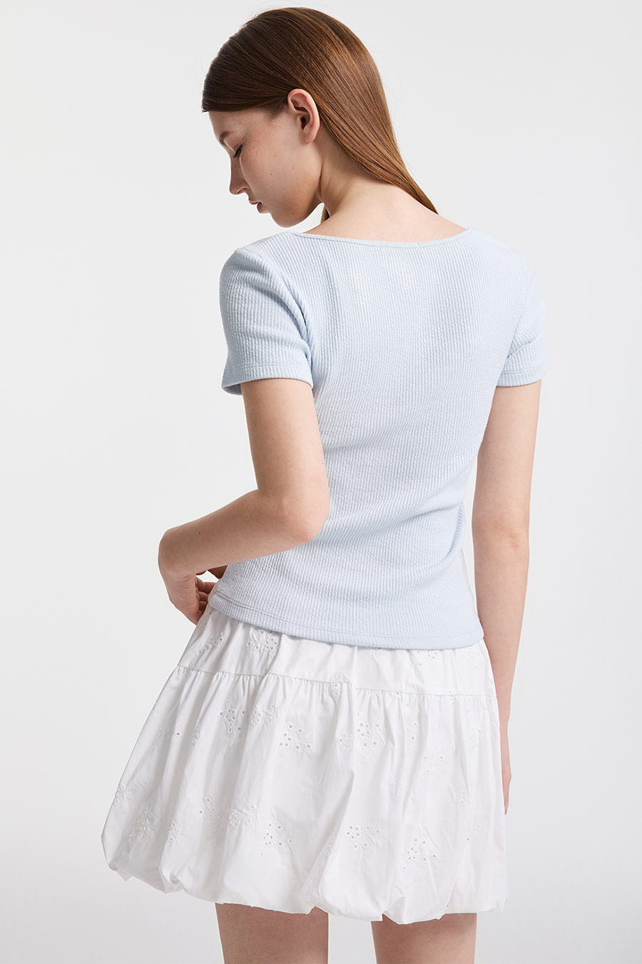 Sweet Lace Trim Ribbed T-Shirt|yescci