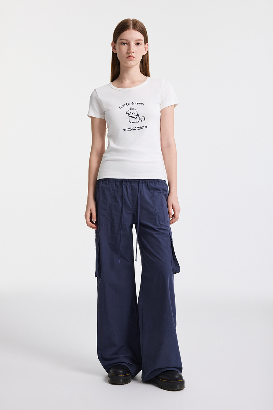 U-Neck Puppy Graphic Top|yescci-YESCCI.com