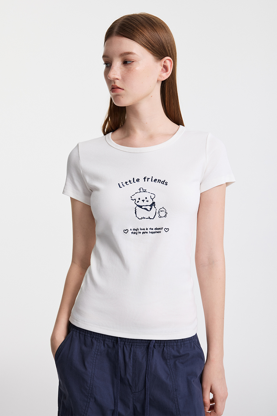U-Neck Puppy Graphic Top|yescci-YESCCI.com