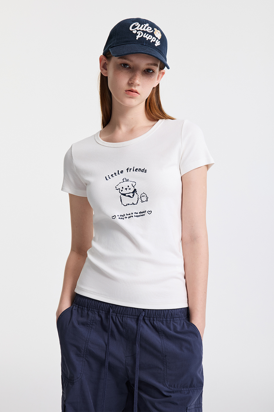 U-Neck Puppy Graphic Top|yescci-YESCCI.com