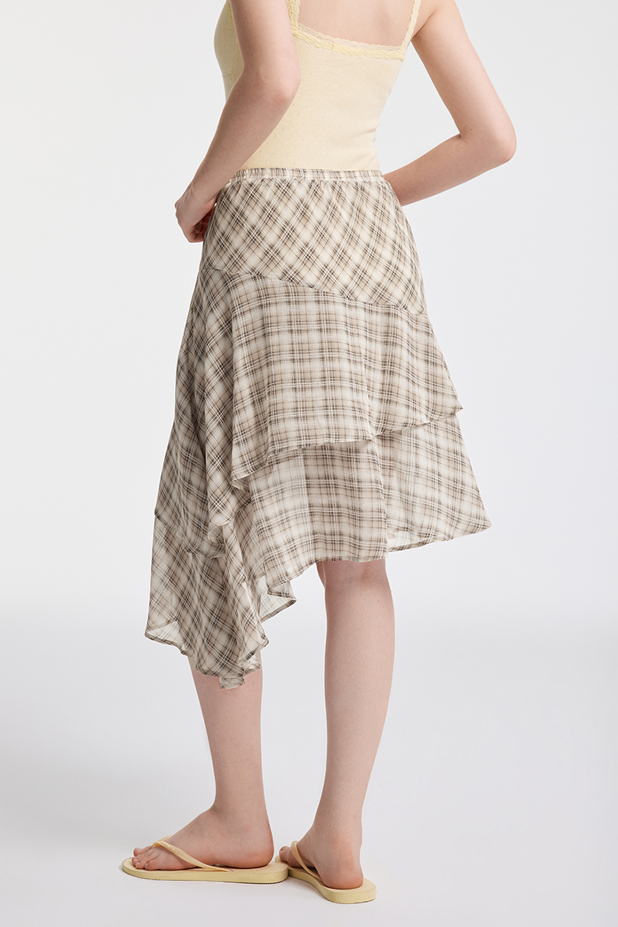 Asymmetric Tiered Plaid Skirt