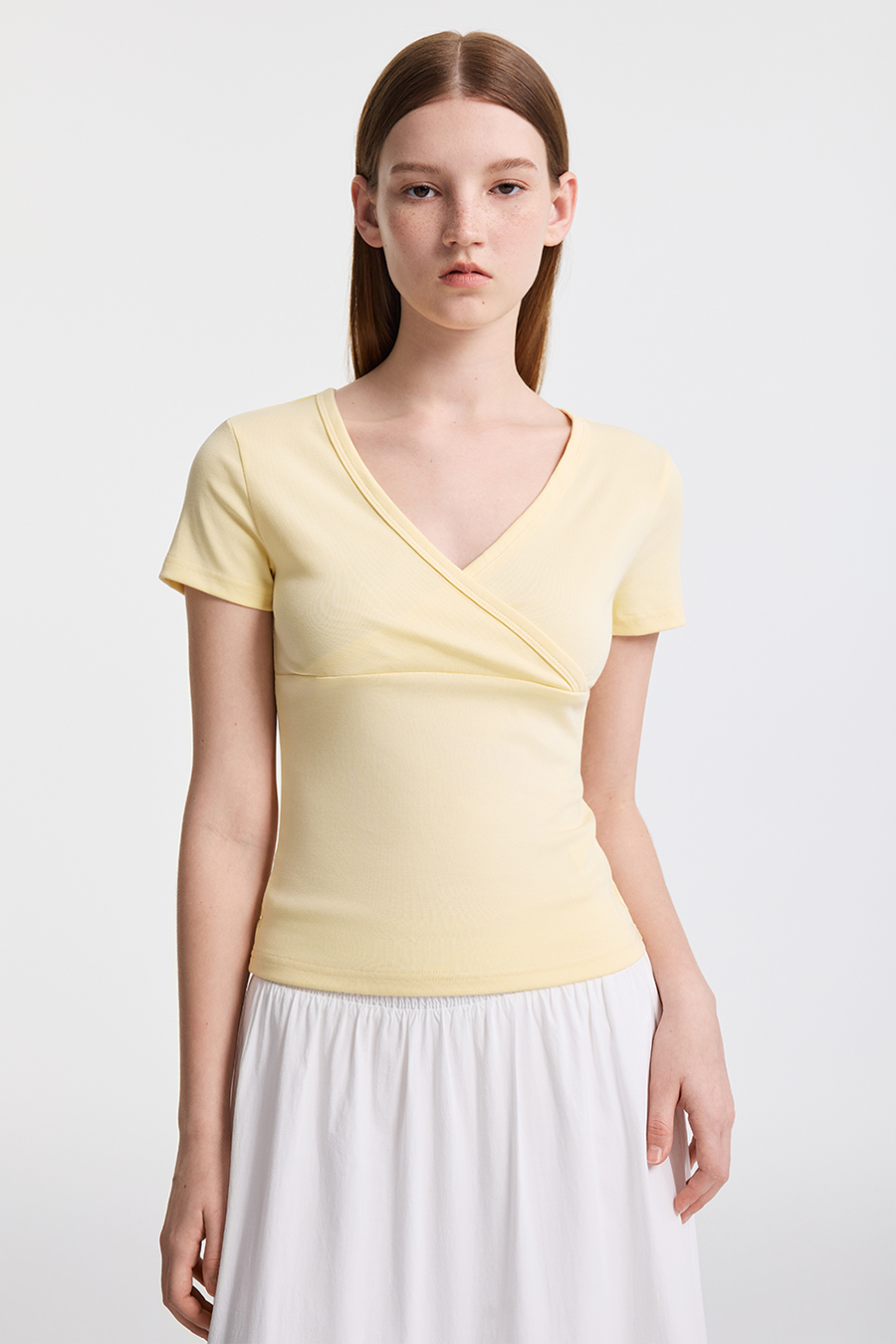 V-Neck Basic Short Sleeve Top|yescci