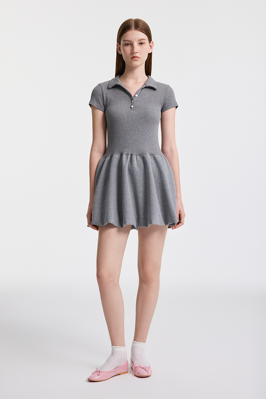 Buttoned Polo Flare Dress|yescci