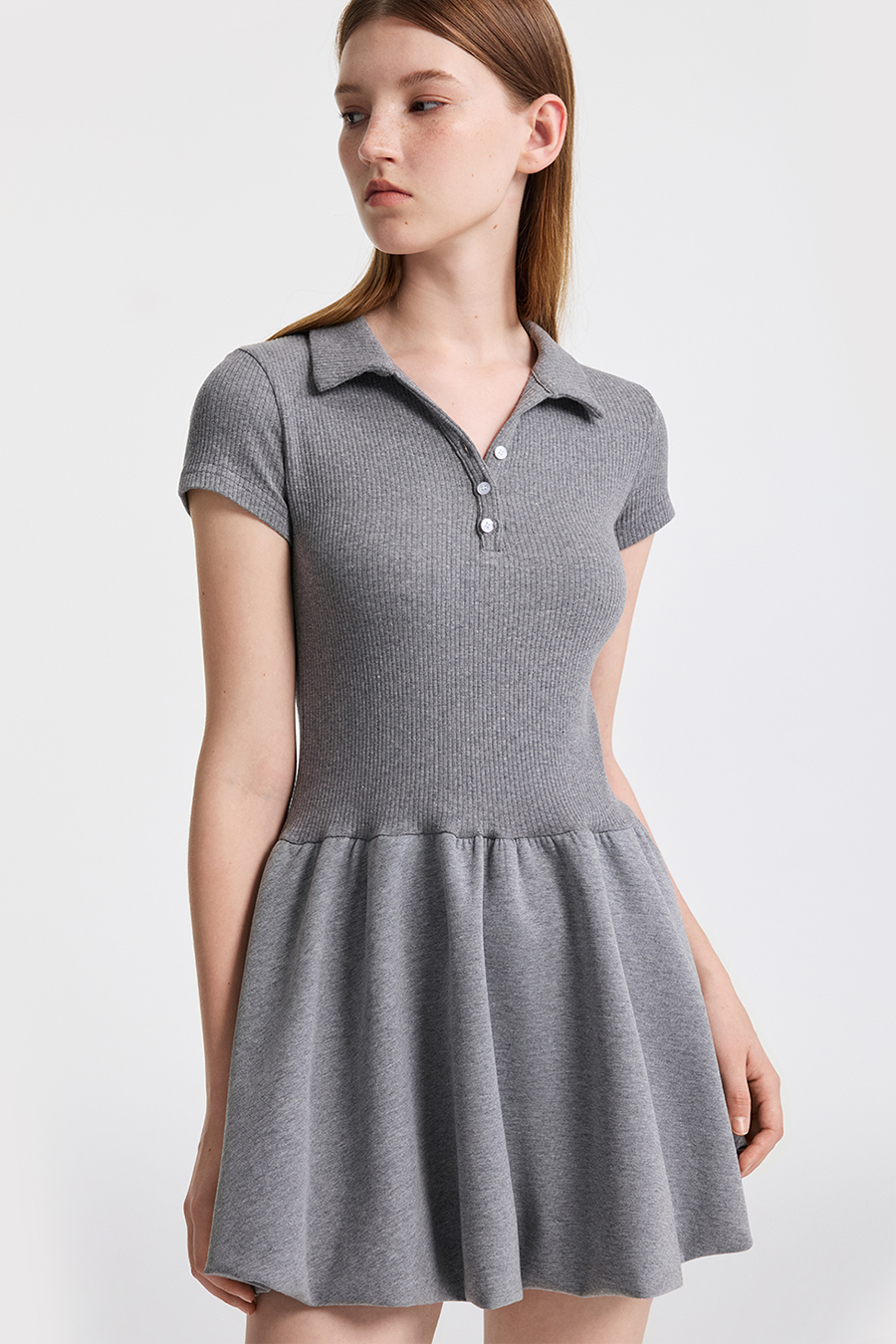 Buttoned Polo Flare Dress|yescci