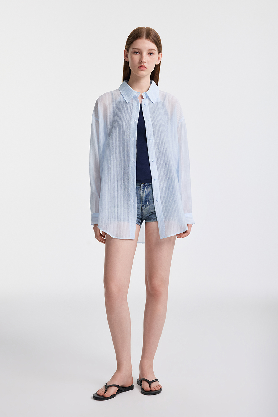 Stripe Long Sleeve Shirt|yescci-YESCCI.com