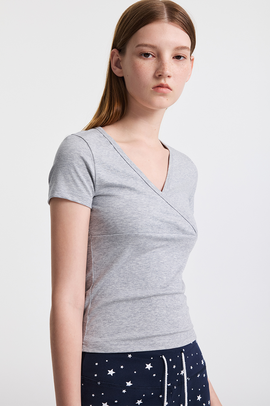 V-Neck Basic Short Sleeve Top|yescci