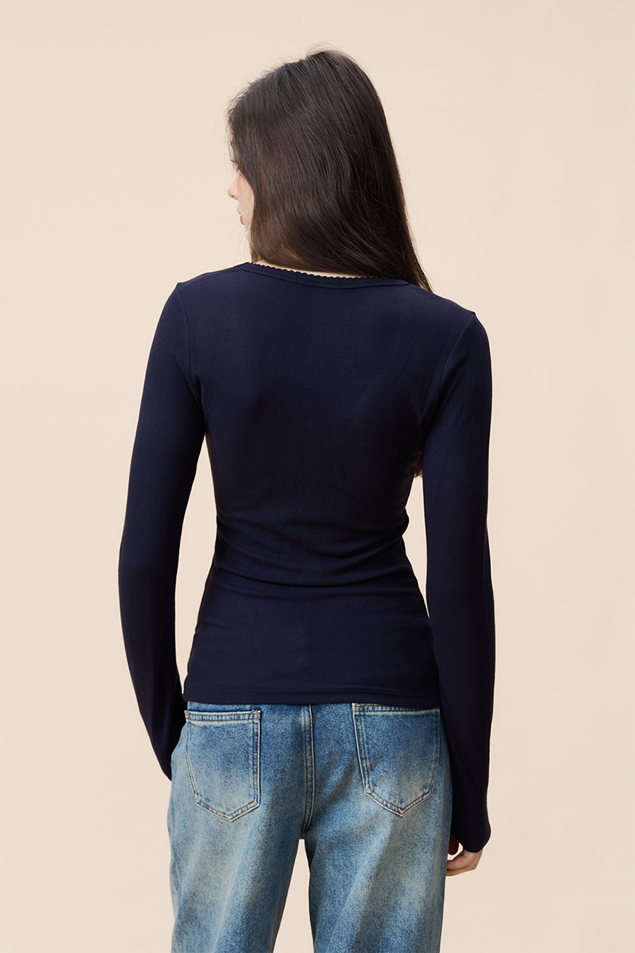 V-Neck Long Sleeve Top|yescci-YESCCI.com