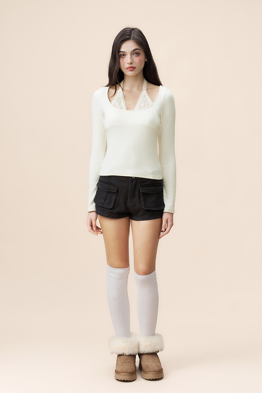 U-Neck Long Sleeve Top|yescci-YESCCI.com