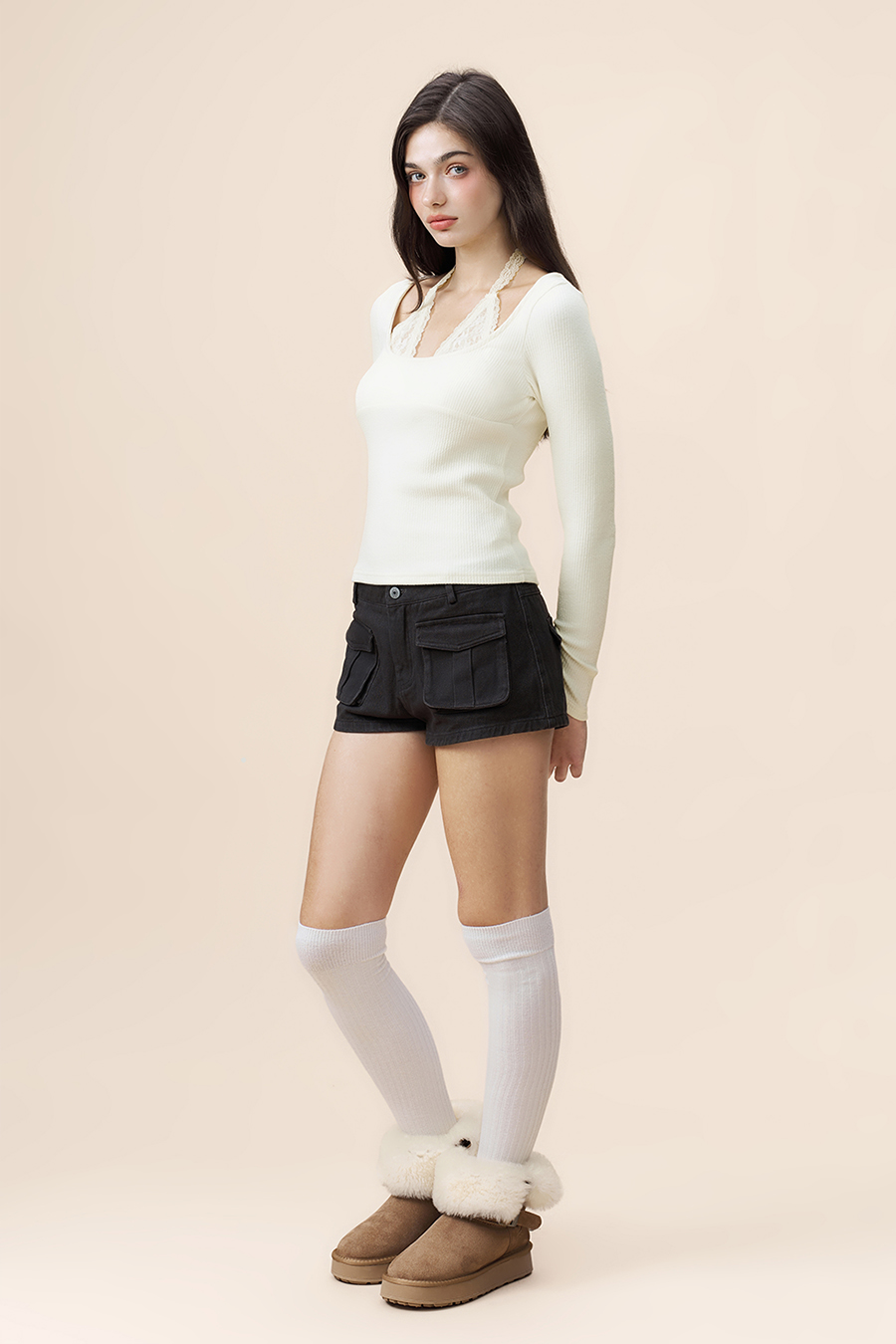 U-Neck Long Sleeve Top|yescci-YESCCI.com
