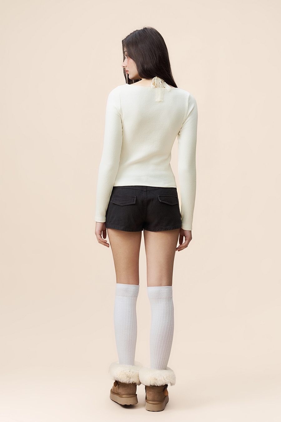 U-Neck Long Sleeve Top|yescci-YESCCI.com
