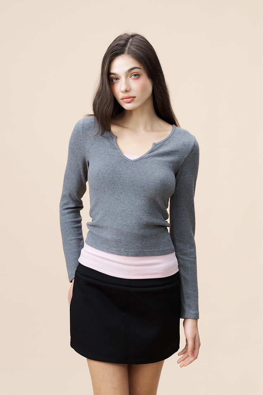 Layered V-Neck Long Sleeve Top|yescci-YESCCI.com
